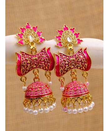 Traditional Gold - Pink New Stylish Dangler Earrings RAE1260