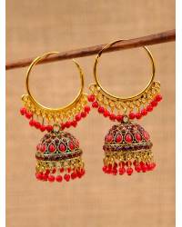 Buy Online Crunchy Fashion Earring Jewelry Crunchy Fashion Gold-Plated Pink Chandbali Kundan Pearl Earrings Tikka Set RAE2158 Earrings RAE2158