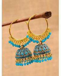Buy Online Royal Bling Earring Jewelry Gold-Plated Sea-Green Stone Leaf Jhumka Earrings  Jhumki RAE2258