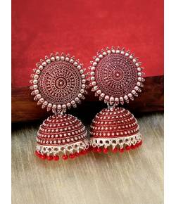 Oxidized Silver Red Earrings for Women/Girls