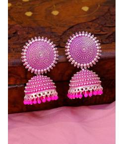 Oxidized Silver Dark Pink Earrings for Women/Girls