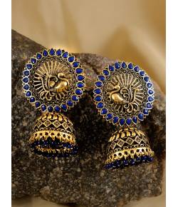 Gold-Plated Peacock Blue Stone Earrings For Women/Girl's 