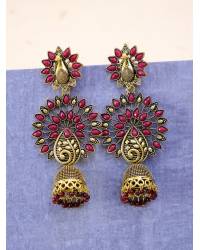 Buy Online Royal Bling Earring Jewelry Traditional Gold Plated Pink Long Dangler Jhumki Earrings RAE0642 Jewellery RAE0642
