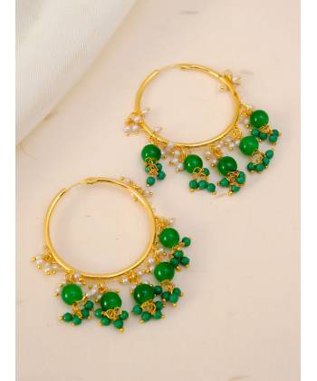 Green Pearl Gold-Plated Hoops & Huggies Earring for Women/Girl's