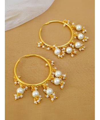 White Pearl Gold-Plated Hoops & Huggies Earring for Women/Girl's