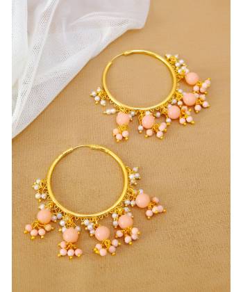 Pink Pearl Gold-Plated Hoops & Huggies Earring for Women/Girl's