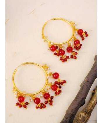 Red Pearl Gold-Plated Hoops & Huggies Earring for Women/Girl's