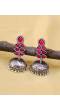 Silver Toned Pink Color-stone Jhumka Earrings  RAE1307