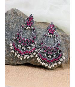 Oxidized German Silver Pink Stone Dangler Earrings RAE1308