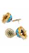 Gold Plated Kundan Studded Floral Blue Patterned Meenakari Jhumka Earrings with Pearls RAE1314