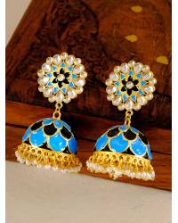 Buy Online Crunchy Fashion Earring Jewelry Crunchy Fashion Gold-Plated Imitattion Pearl & Blue Kundan Earring With Maang Tika RAE1985 Jewellery RAE1985