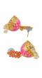 Gold-Plated Leaf Meenakari Jhumka Pink Stone Earrings RAE1317