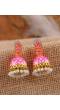 Gold-Plated Leaf Meenakari Jhumka Pink Stone Earrings RAE1317