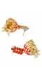Gold-Plated Leaf Meenakari Jhumka Red Stone Earrings RAE1318