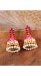 Gold-plated Leaf Design Precious Pink Stones Gold Jhumka RAE1322