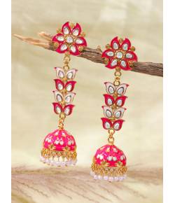 Meenakari jhumka, traditional Long Pink Jhumka Earrings RAE1327