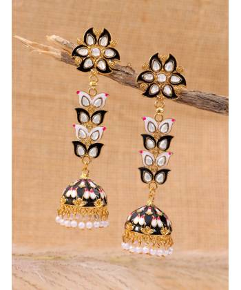 Meenakari jhumka, traditional Long Black Jhumka Earrings RAE1328