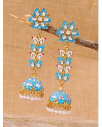 Buy Online Royal Bling Earring Jewelry Gold plated Kundan Flower Meenakari Navy BlueHoop Jhumka  Earrings  With White Pearl Earrings RAE0861 Jewellery RAE0861