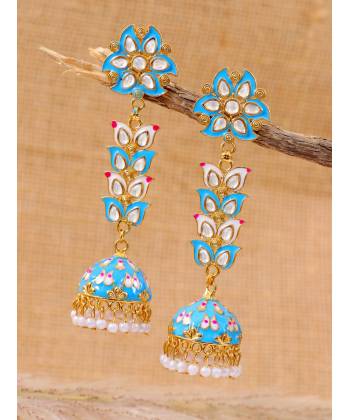 Gold-plated Meenakari Long Jhumki Sky  Blue Earrings RAE1330