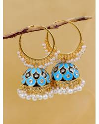 Buy Online Royal Bling Earring Jewelry Traditional Gold plated Round Floral Blue Jhumka Earring RAE0723 Jewellery RAE0723