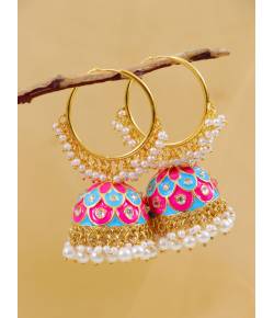 Gold-Plated Multicolor Meenakari Hoops Earrings RAE1333