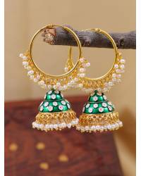 Buy Online Royal Bling Earring Jewelry Crunchy Fashion Gold Tone Green Kundan Beads Tassel Drop Earrings RAE2243 Earrings RAE2243