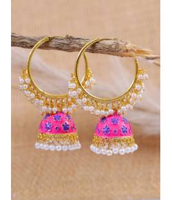 Indian Traditional Meenakari Kundan Studded Royal Pink Jhumka Hoop Style Earrings  RAE1348