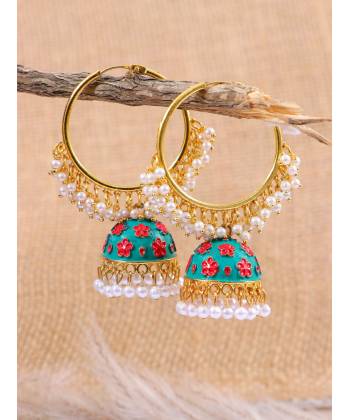 Gold-plated Multicolor Hoop Earrings With PearlS RAE1349