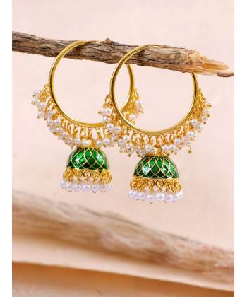 Gold-Plated Green Meenakari Pearls Earrings RAE1354