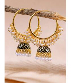 beautiful  Ethnic Meenakari Black Jhumka Hoop Earring With Pearls RAE1356