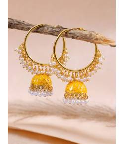 Beautiful Meenakari Yellow Hoop Earrings RAE1357