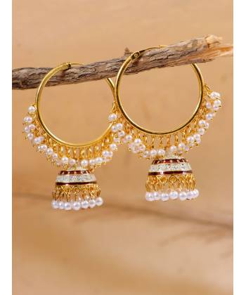 Indian Traditional Meenakari Kundan Studded  Jhumka Hoop Style Earrings  RAE1365