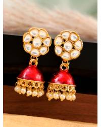 Buy Online Royal Bling Earring Jewelry Gold-plated Designer Red & White Long Pearl Drop Round Pendant Jewellery Set RAS0454 Jewellery RAS0454