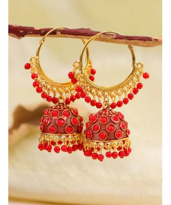 Traditional Indian Red Hoop Jhumka Earrings RAE1378