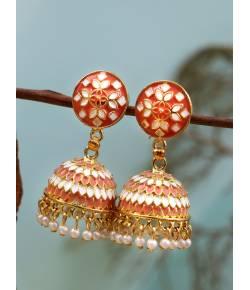 Meenakari Pink Kundan Round Earrings RAE1389