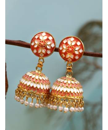 Meenakari Pink Kundan Round Earrings RAE1389