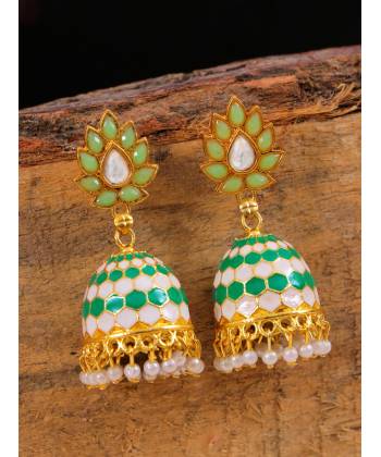 Gold Plated Indian Meenakari Jhumka Earrings RAE1394