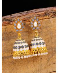 Buy Online Crunchy Fashion Earring Jewelry Indian Traditional Meenakari Enamel Kundan Pearl White Lotus Chandbali Earrings Beads Handwork   RAE1040 Jewellery RAE1040