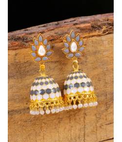 Gold-plated Grey Jhumka Earrings With White Pearls RAE1395