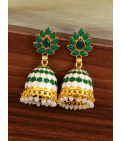 Gold-plated Meenakari Floral Green Jhumka Earrings RAE1397