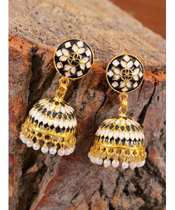 Gold-Plated Meenakari Round Earrings With White Pearls RAE1402
