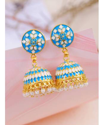 Gold-Plated Meenakari Round Blue Earrings RAE1405