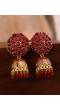 Gold-Plated Floral Maroon Jhumka Earring RAE1409