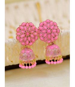 Indian Floral Round Pink Jhumka Earrings RAE1411
