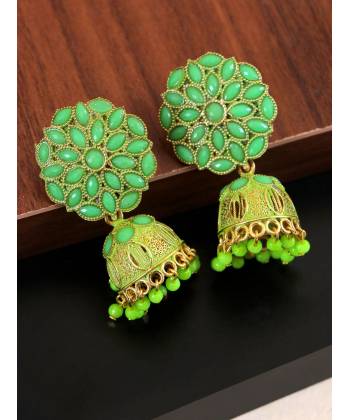 Gold-plated Green Floral Earrings RAE1413