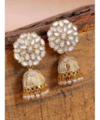 Traditional Kundan Jhumka Round Floral Earrings RAE1414
