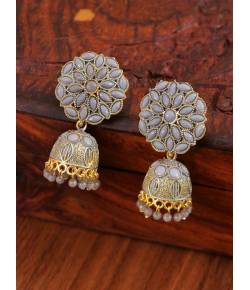 Indian Floral Round Grey Jhumka Earrings RAE1418