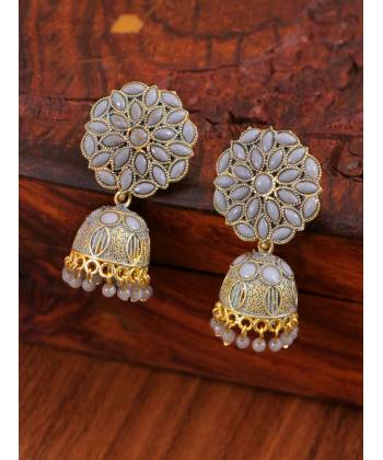 Indian Floral Round Grey Jhumka Earrings RAE1418