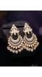 Gold-Plated Chandbali White Kundan Work Dangler Earring RAE1426