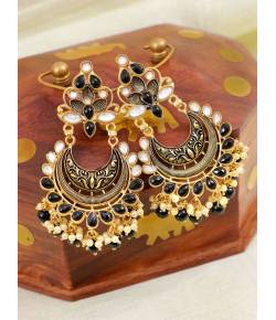 Traditional Gold-Plated Meenakari & Kundan Black  Dangler Earrings RAE1427